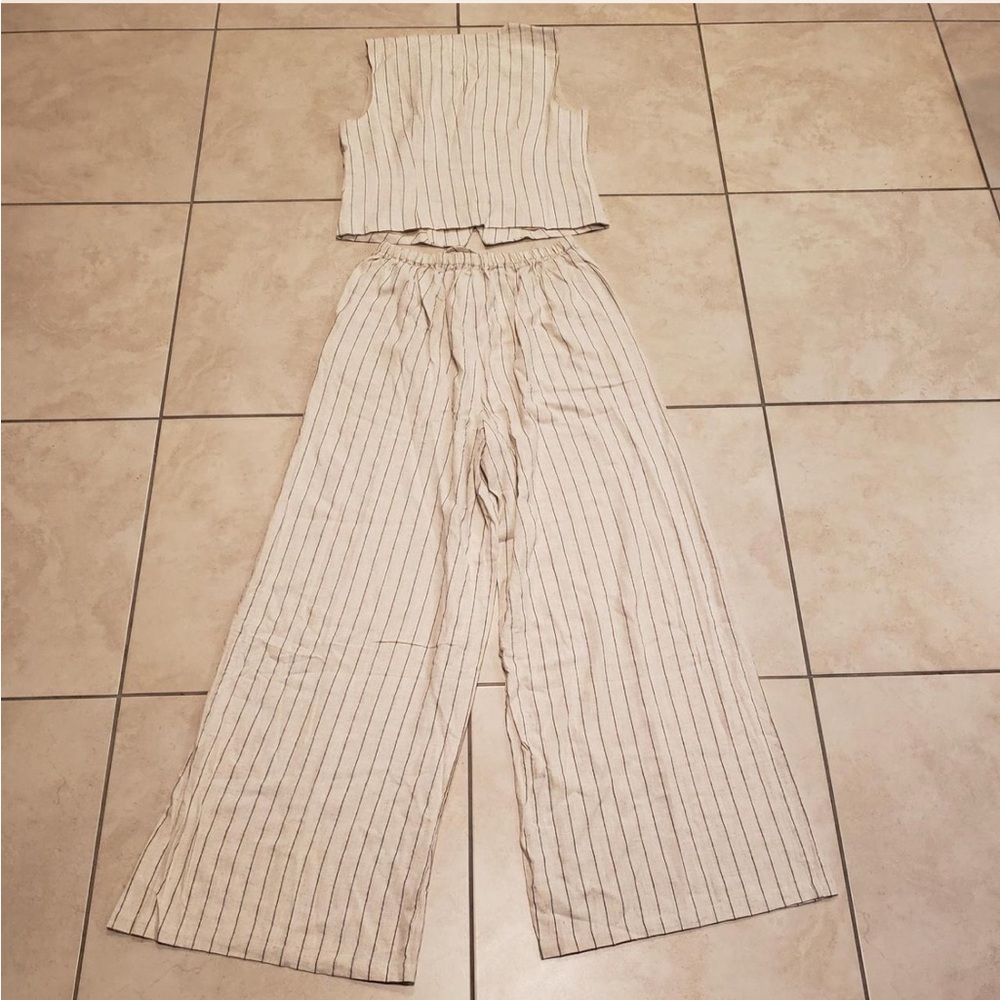 Commense striped sleeves vest and pants set - Picture 4 of 8